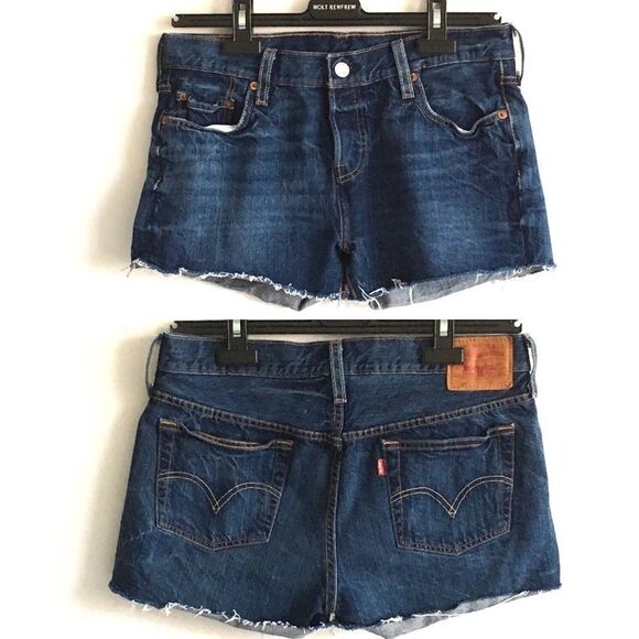 LEVI’S 501 Cut Off Denim Shorts Dark Blue 28 - Picture 3 of 5